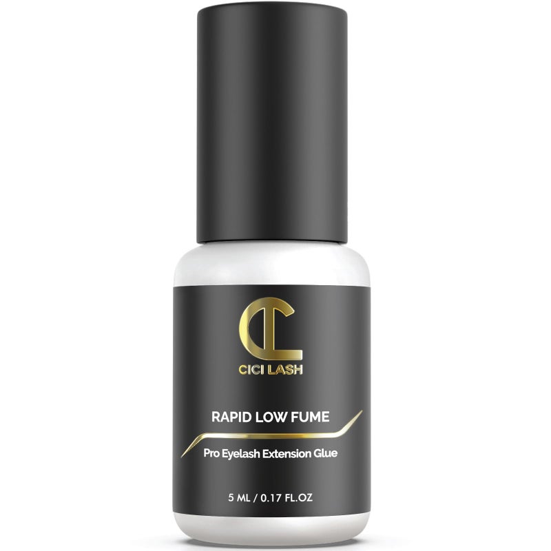 CICI Lash Rapid Low Fume Eyelash Extension Glue for Professionals - Maximum 8 Week Retention / 1 Second Drying Time Semi Permanent Individual/Volume Lash Extension Glue with Deep Black Color - Latex Free 5ml - Image 1